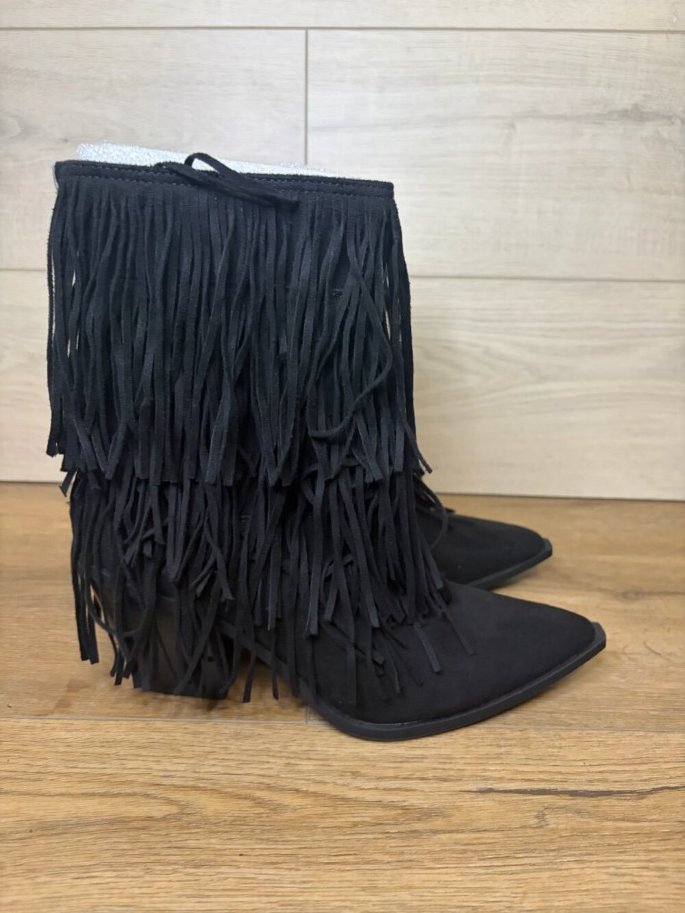 Wild Pair Women's Leonie Fringe Booties Black Size 8M